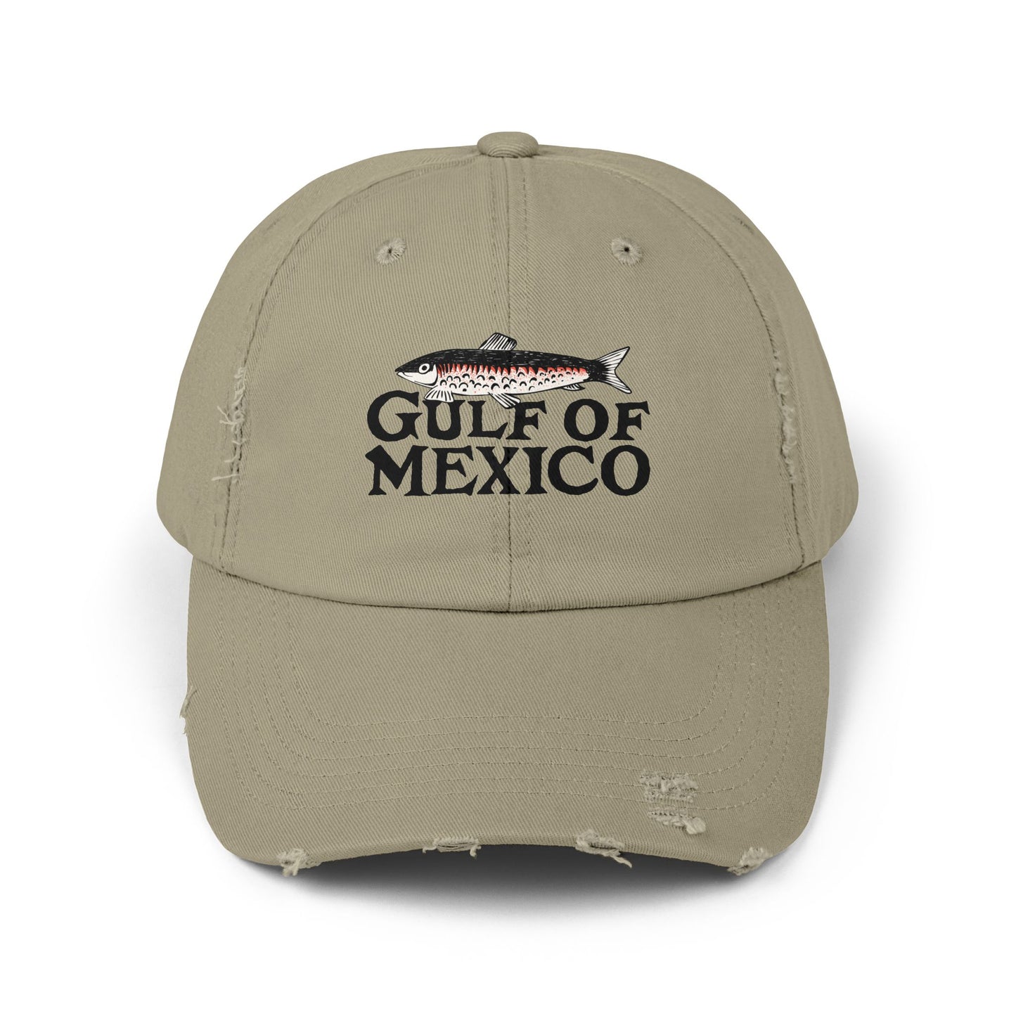 Gulf of Mexico Distressed Cap, Casual Summer Hat, Fishing Hat Gift, Beachwear Cap, Gulf of Mexico Fish Design Hat