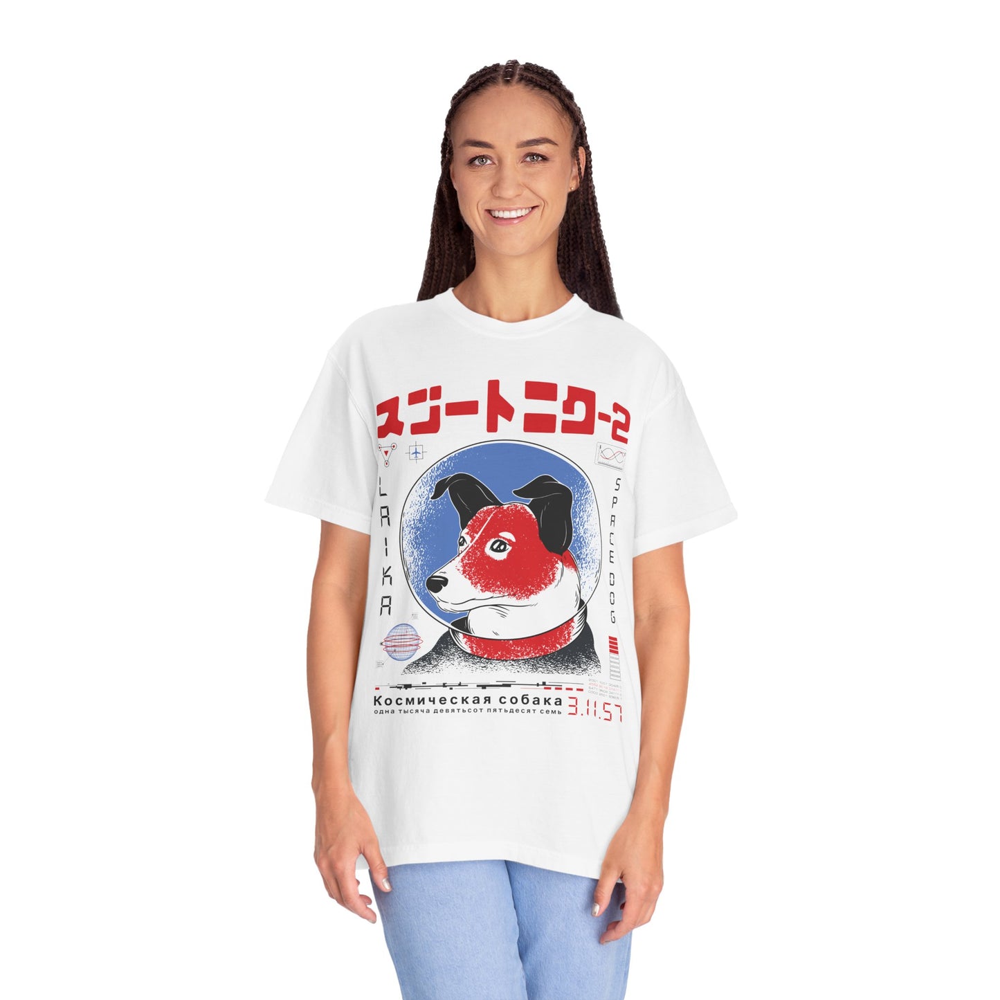 Laika T Shirt, Laika 1957 Space Astronaut Dog T-shirt, Laika CCCP First Dog in Space, Laika Soviet Union Space Dog T Shirt