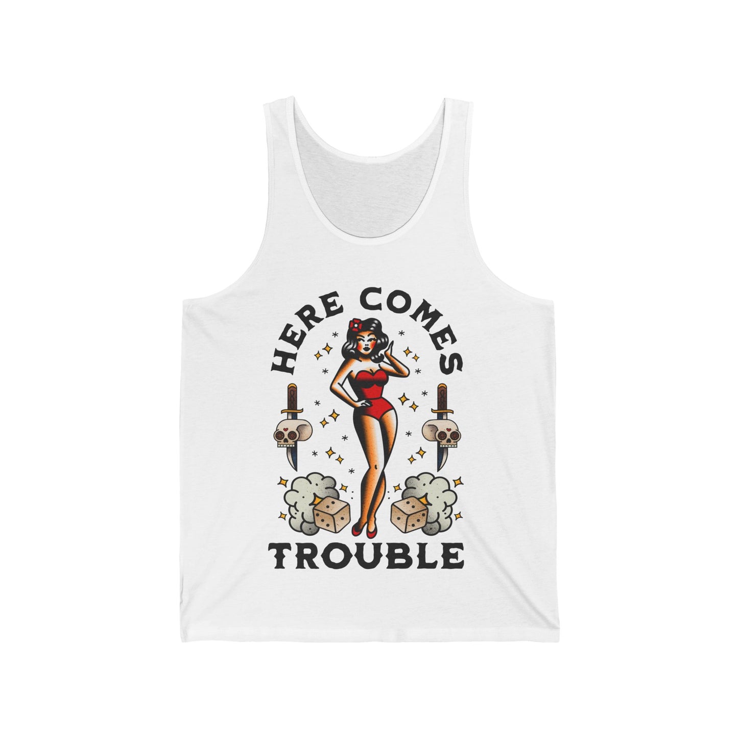 Here Comes Trouble Tank Top, Old School Tattoo Style Tank Top, American Tattoo Flash Tank, Tattoo Lovers Gift