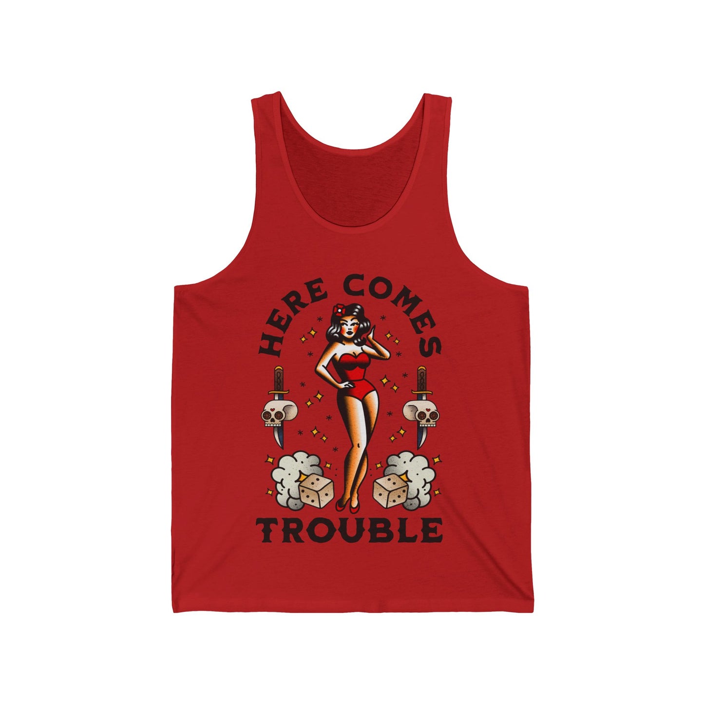 Here Comes Trouble Tank Top, Old School Tattoo Style Tank Top, American Tattoo Flash Tank, Tattoo Lovers Gift