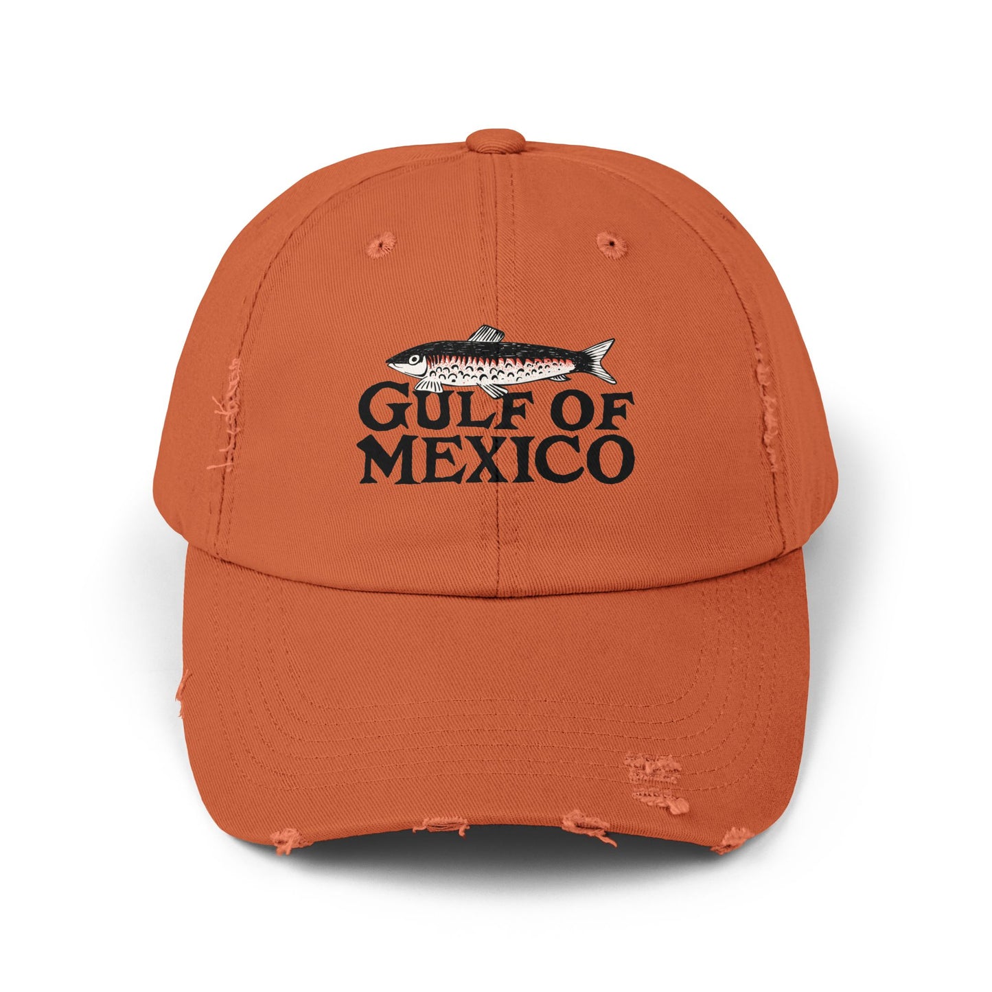 Gulf of Mexico Distressed Cap, Casual Summer Hat, Fishing Hat Gift, Beachwear Cap, Gulf of Mexico Fish Design Hat