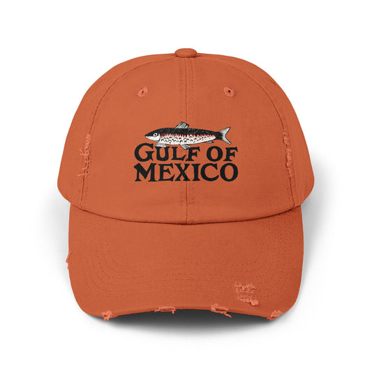 Gulf of Mexico Distressed Cap, Casual Summer Hat, Fishing Hat Gift, Beachwear Cap, Gulf of Mexico Fish Design Hat