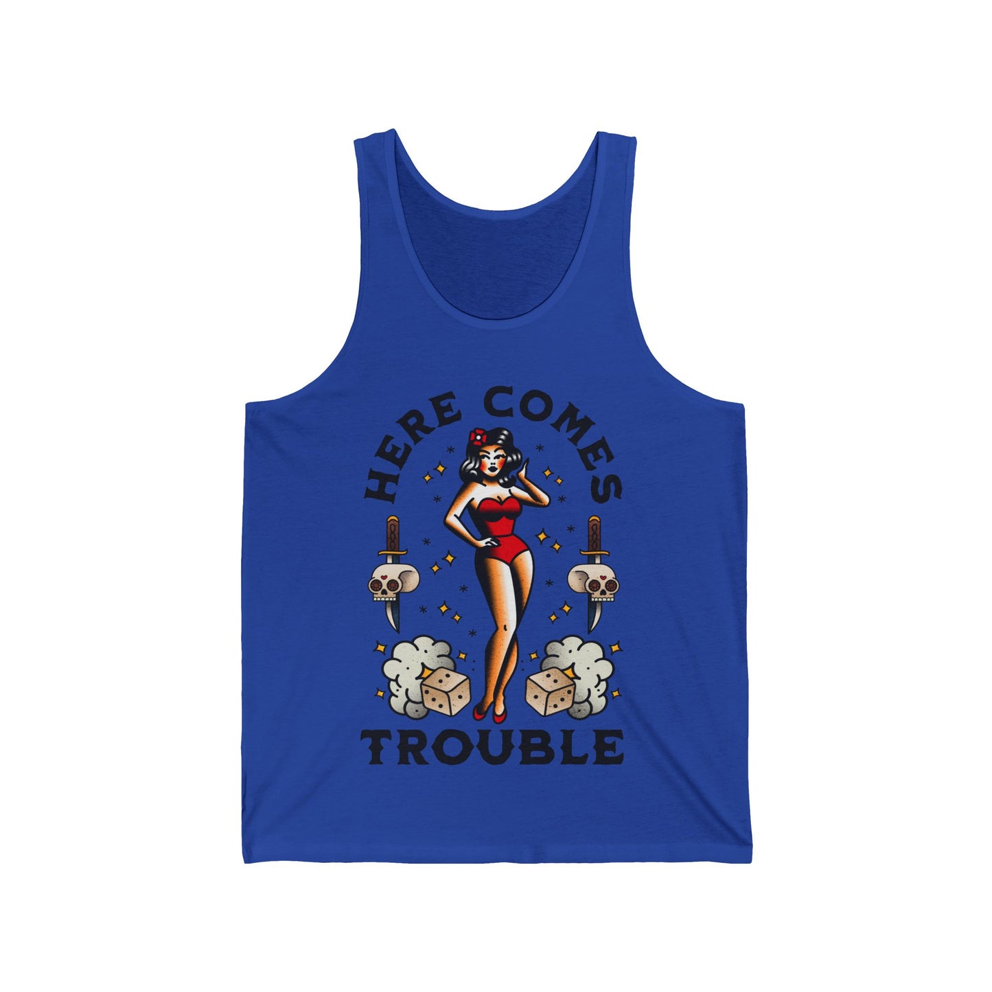 Here Comes Trouble Tank Top, Old School Tattoo Style Tank Top, American Tattoo Flash Tank, Tattoo Lovers Gift