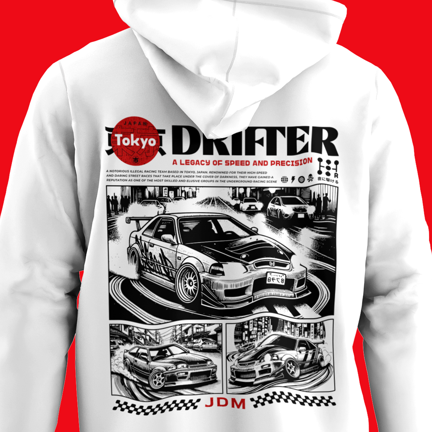 JDM Japanese Drift Culture Hoodie, JDM Tokyo Drifting Hoodie, Japan Ebisu Circuit Drift Hooded Sweatshirt