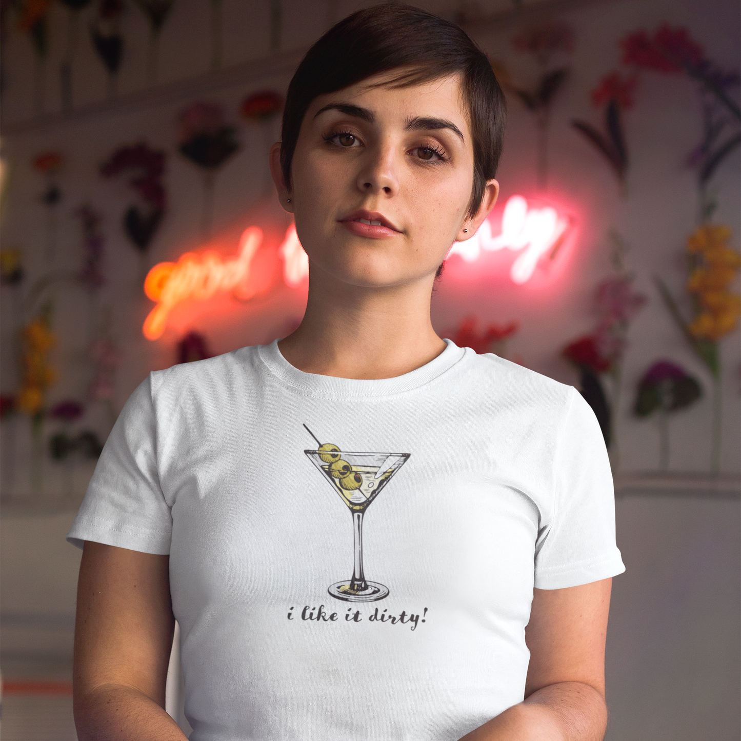 Cute Women's 'I Like It Dirty' Martini Cocktail T-Shirt, Martini Tee for Party Lovers, Dirty Martini Gift for Her