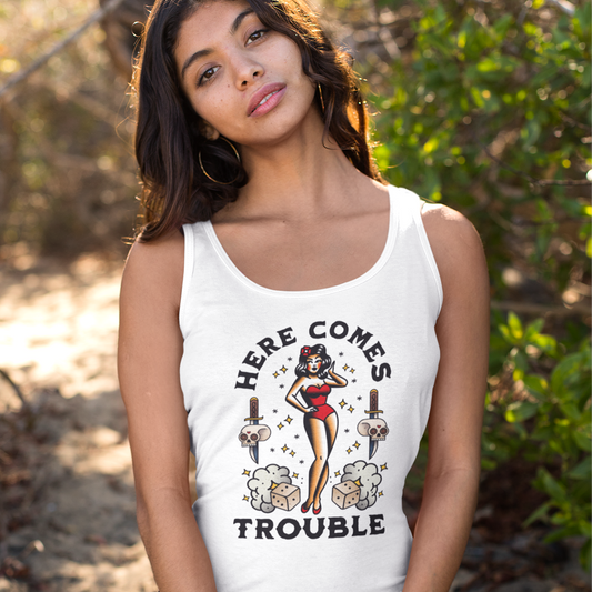 Here Comes Trouble Tank Top, Old School Tattoo Style Tank Top, American Tattoo Flash Tank, Tattoo Lovers Gift