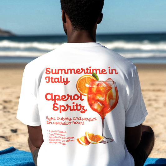 Aperol Spritz Front and Back Graphic T-shirt, Italian Aperitivo Spritz Tee, Summer Cocktail Vibes with Italian Style Shirt