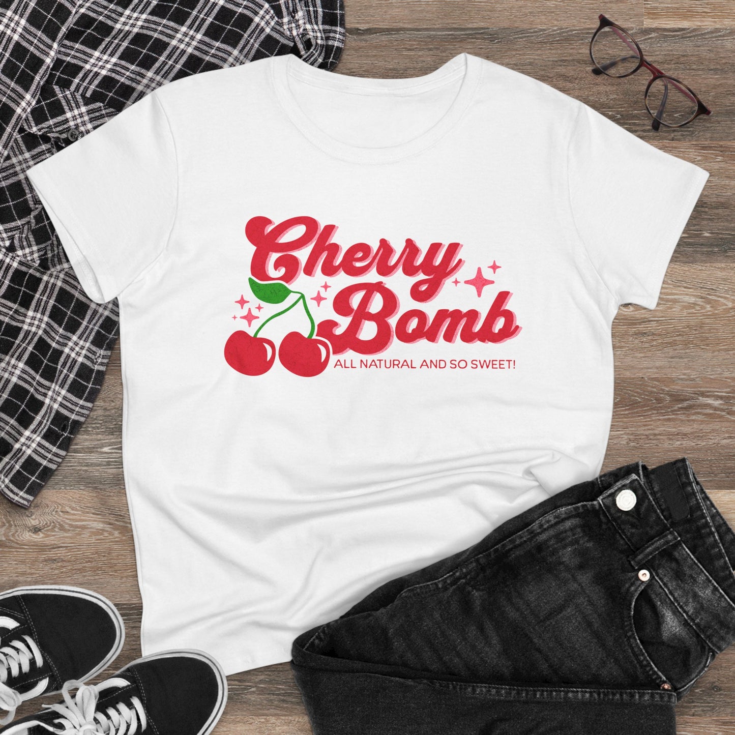 Cherry Bomb Women's Cotton Tee - Fun Summer Vibe, Cherry Bomb Tee, Cute Cherry Bomb T-Shirt, Women's Birthday Gift