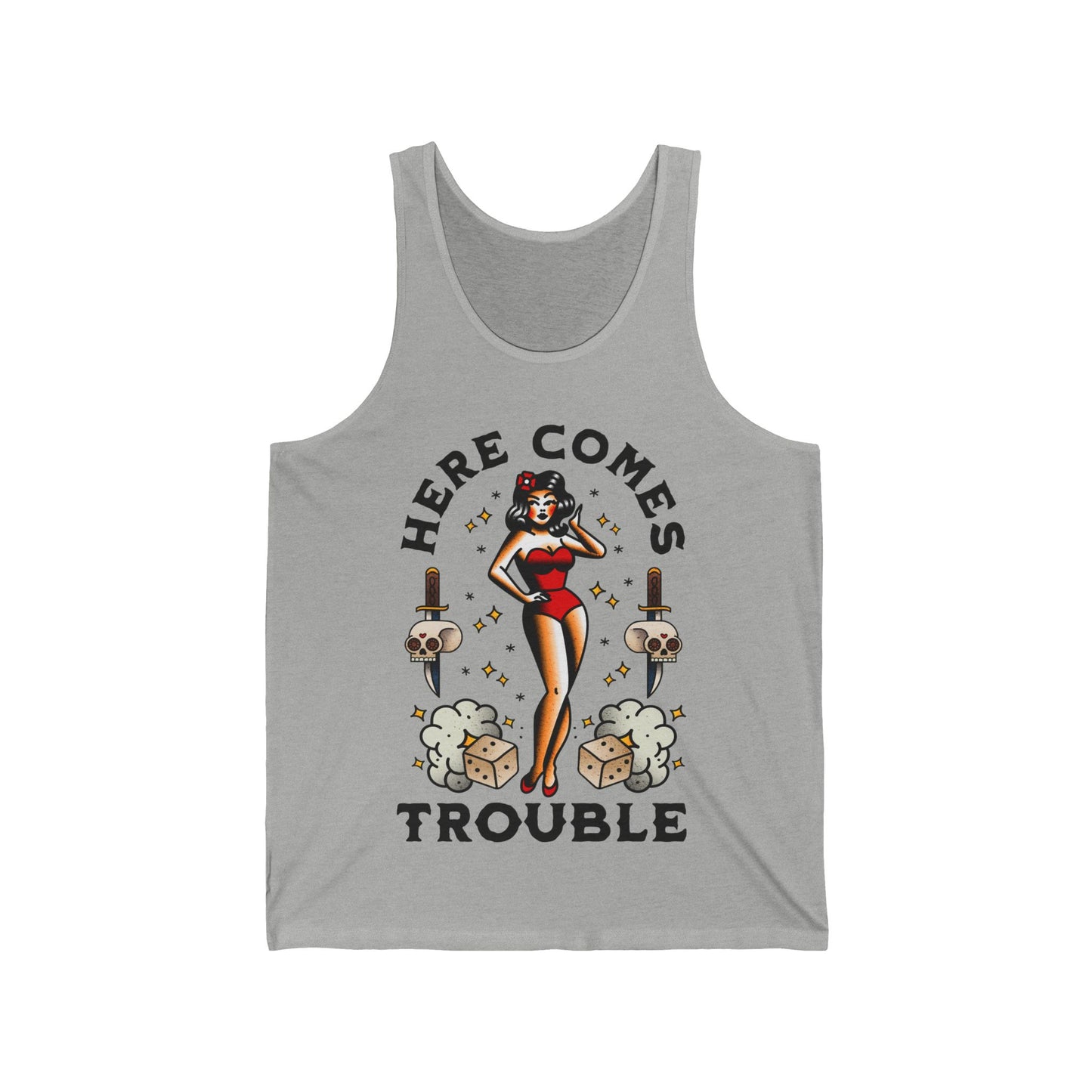 Here Comes Trouble Tank Top, Old School Tattoo Style Tank Top, American Tattoo Flash Tank, Tattoo Lovers Gift