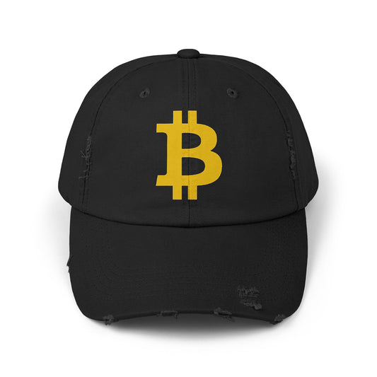 Unisex Distressed Bitcoin Cap, Trendy Cryptocurrency Hat