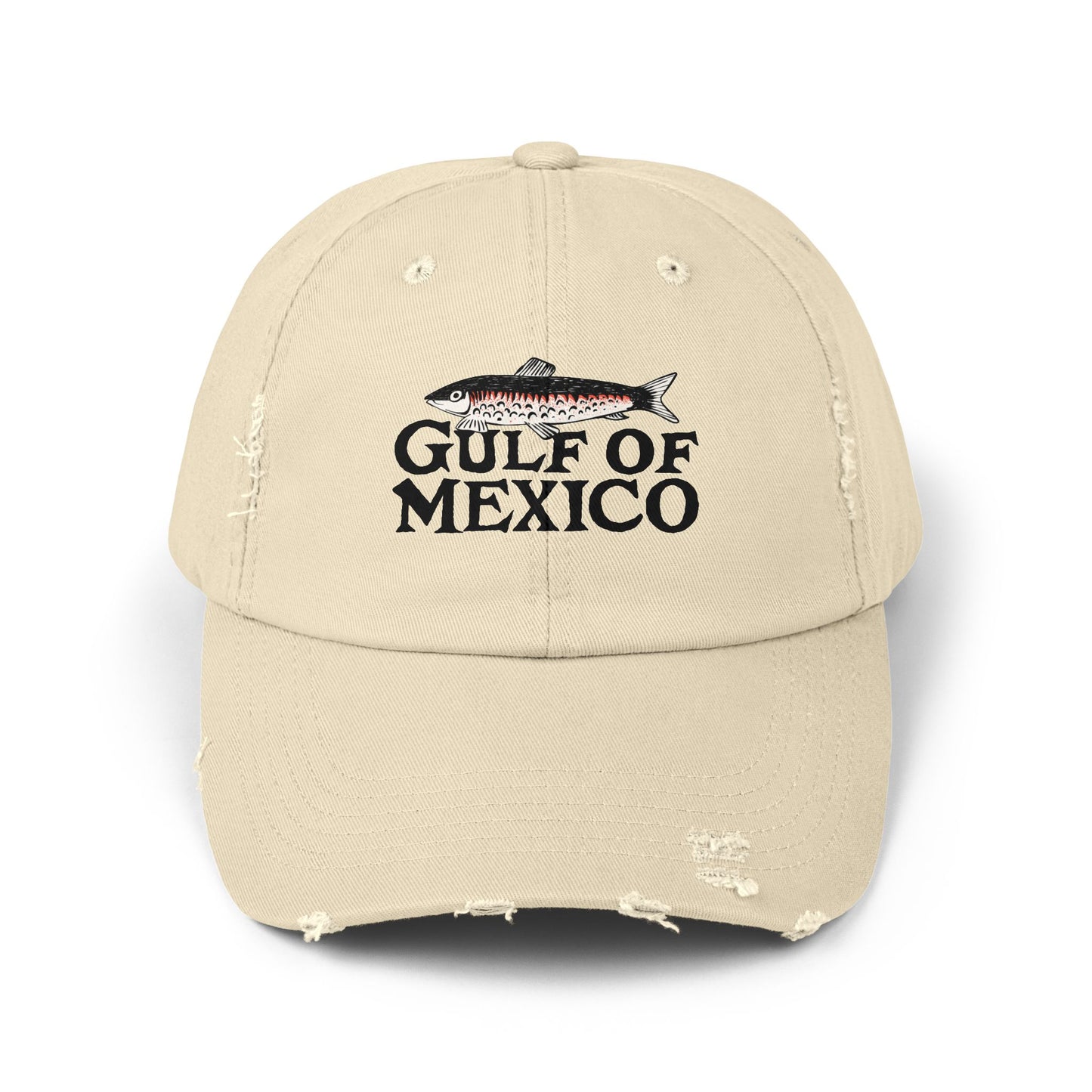 Gulf of Mexico Distressed Cap, Casual Summer Hat, Fishing Hat Gift, Beachwear Cap, Gulf of Mexico Fish Design Hat